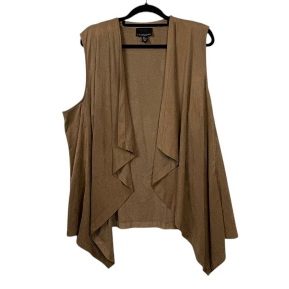 Cynthia Rowley Faux Suede Look Open Front‎ Waterfall Vest Tan Layering Size 2X